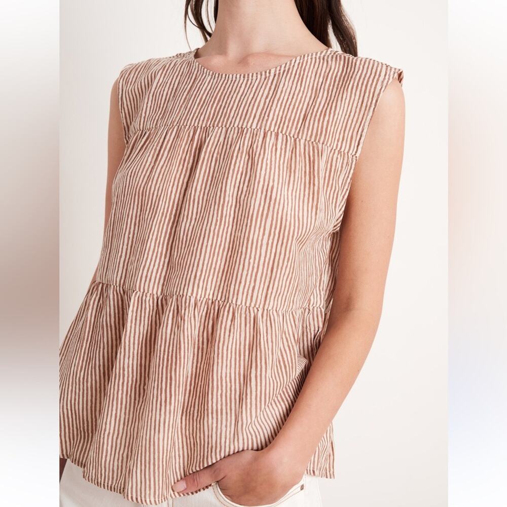 Velvet By Graham & Spencer Tatum Stripe Tiered Sleeveless Cotton Top Size XS